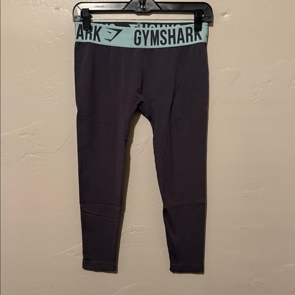 Gymshark Charcoal Leggings with Teal Waistband XSmall